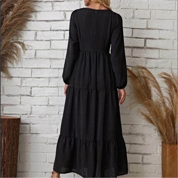 New! CLOSEOUT SALE! Boho Black Long Sleeve Maxi Dress - Picture 3 of 4